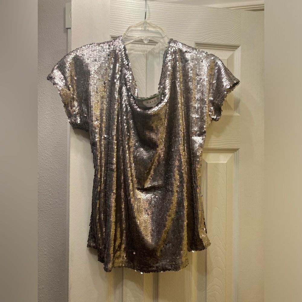 Hayden Silver Sequins  holiday blouse S